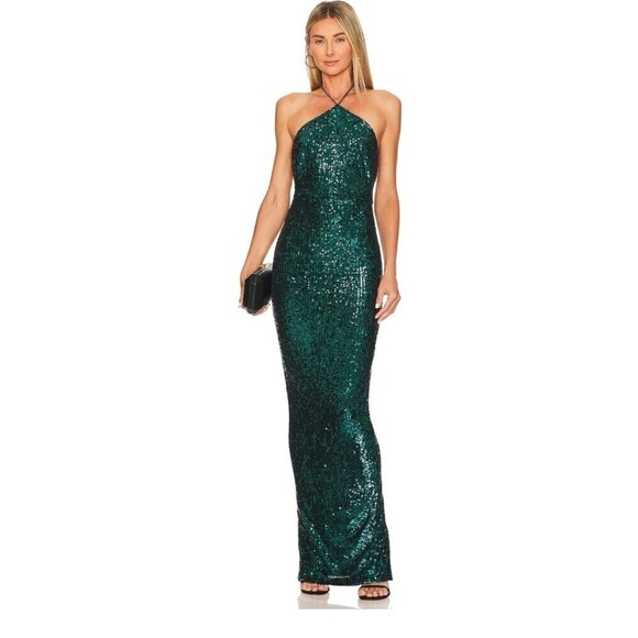 NOOKIE Sequin Backless Treasure Gown in Emerald Size Small NWT - Picture 1 of 15